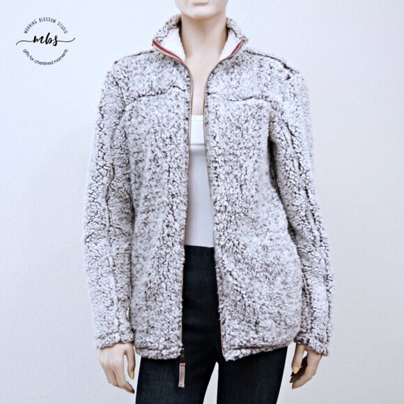 Cabin Fever by Ramatex Full Zip Fleece Sherpa Pockets Jacket Gray White Women S - Picture 5 of 11